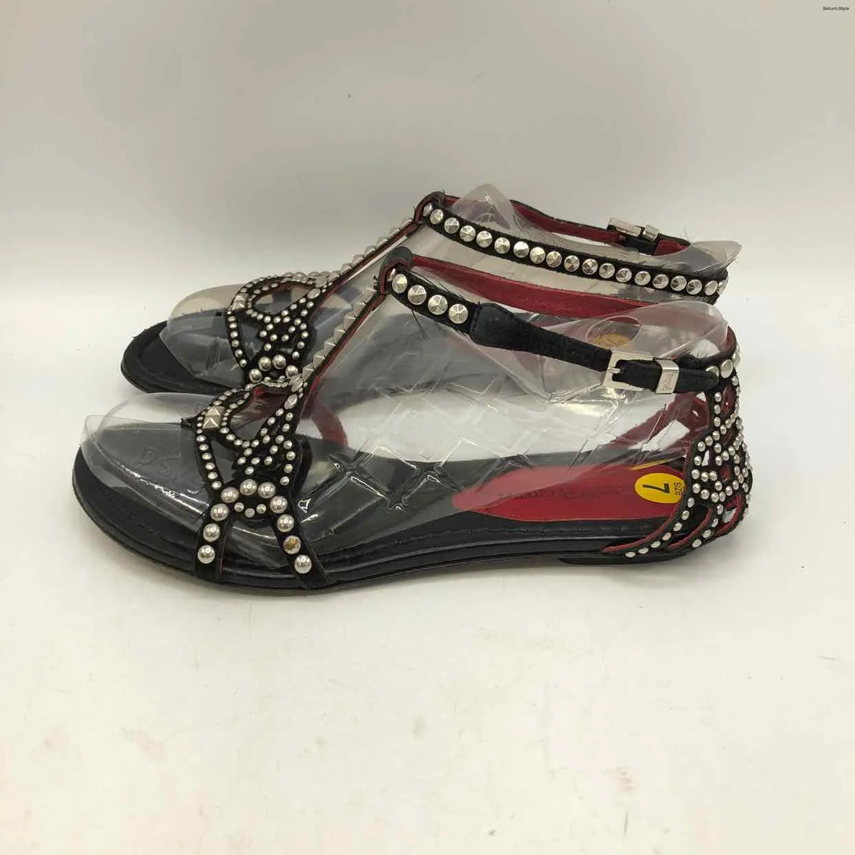 CESARE PACIOTTI Silver Black Leather Made in Italy Studded Sandal Shoes