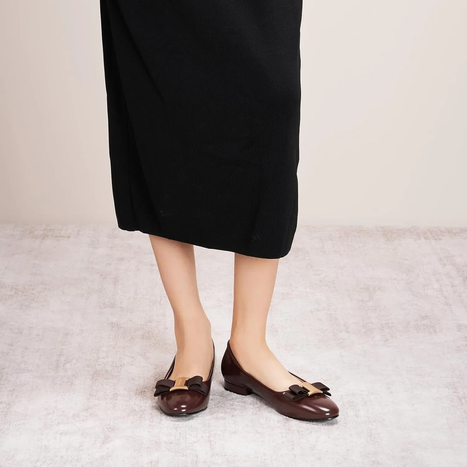 C.Paravano Women's Ballet Flats | Round Toe Bow Accent Shoes with Metallic Buckle | Soft Leather Slip-Ons for Work Commute, Office & Date NightsEvening Events, Business Travel & Dating