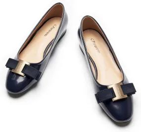 C.Paravano Women's Ballet Flats | Round Toe Bow Accent Shoes with Metallic Buckle | Soft Leather Slip-Ons for Work Commute, Office & Date NightsEvening Events, Business Travel & Dating