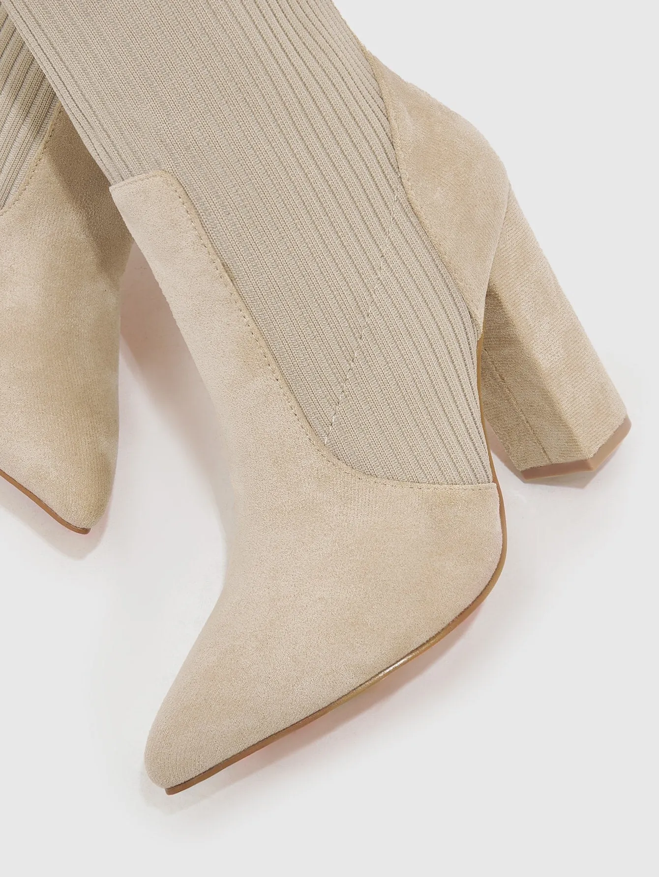 CUCCOO BASICS Women's Minimalist Fashion Point Toe Chunky Heeled Apricot Beige Sock Boots For Summer Graduation Heels Prom Heels Vacation Shoes Summer Sale Back To School Shoes College Student Shoes