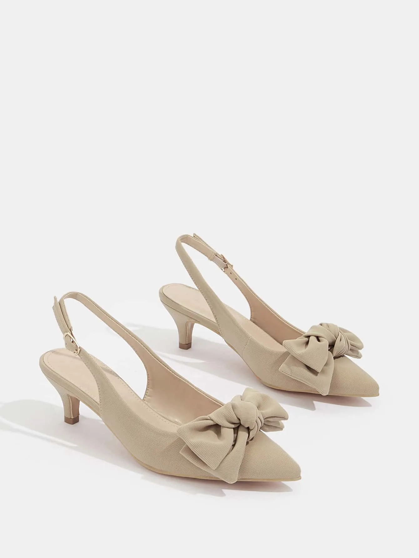 CUCCOO CHICEST Woman Shoes Bow Decor Elengant Point Toe Beige Slingback Pumps For Summer Vacation Shoes Summer Sale Back To School Shoes College Student Shoes