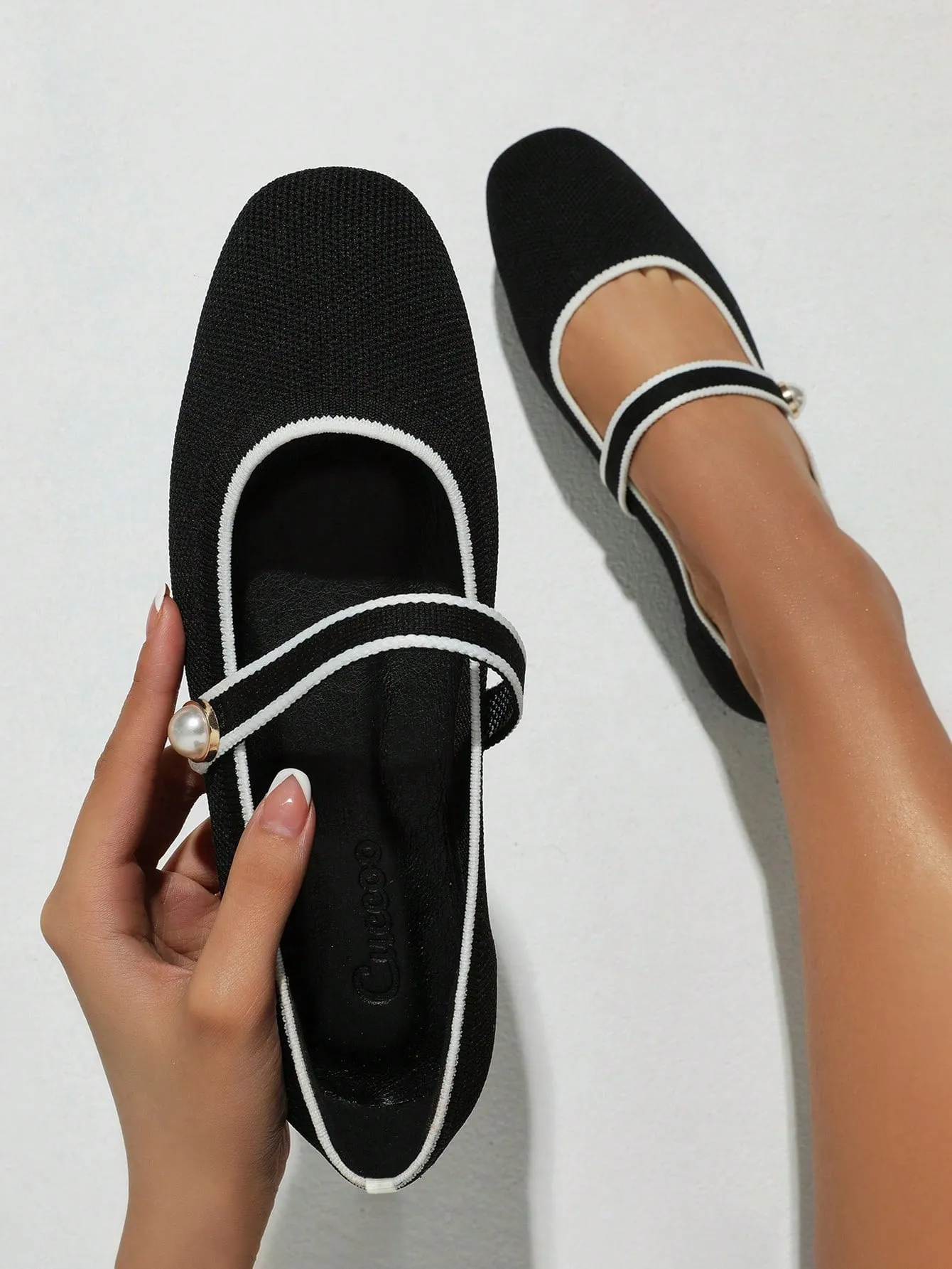 CUCCOO DOLLMOD Women's Shoes Fashion Black Contrast Binding Elegant Mary Jane Flats For Summer Vacation Shoes Summer Sale Back To School Shoes College Student Shoes