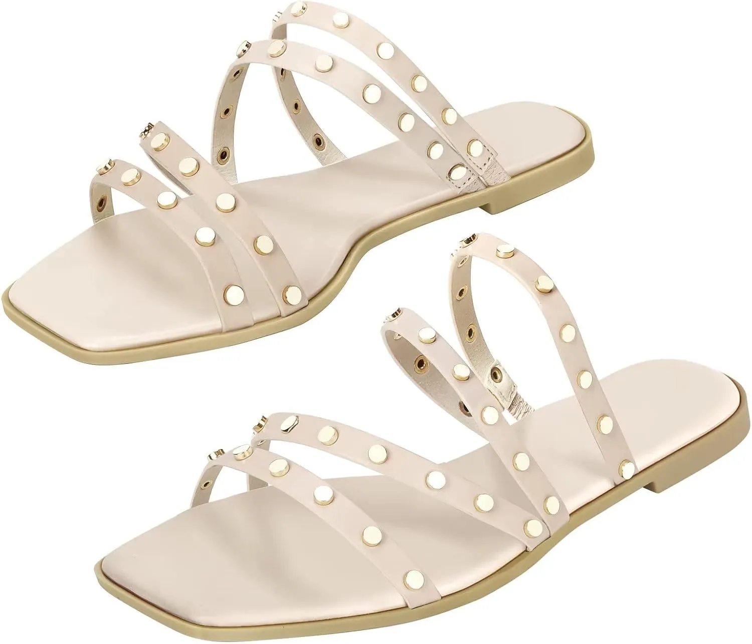 DAYDAYGO Sandals for women - Cute Square Open Toe Dressy Slide Sandal - Comfortable Stylish Flat Sandal Slides Shoes With Striking straps and Soft Memory Foam Insole