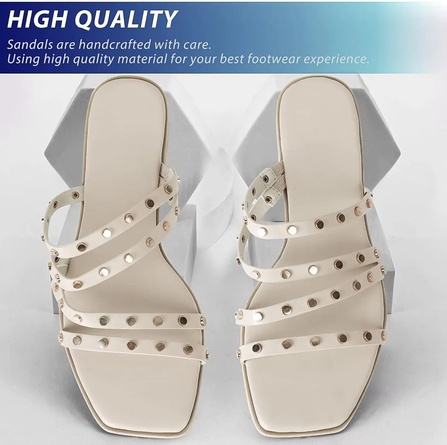 DAYDAYGO Sandals for women - Cute Square Open Toe Dressy Slide Sandal - Comfortable Stylish Flat Sandal Slides Shoes With Striking straps and Soft Memory Foam Insole