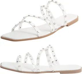 DAYDAYGO Sandals for women - Cute Square Open Toe Dressy Slide Sandal - Comfortable Stylish Flat Sandal Slides Shoes With Striking straps and Soft Memory Foam Insole