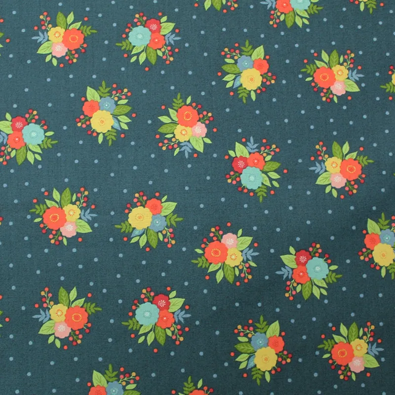 Floral Printed Cotton - Petrol Blue - Gypsy Rose