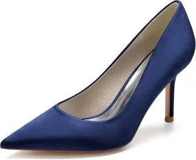 FufoneUS Wedding Bridal Shoes Women's Stiletto High Heel Dress Pumps Pointed Toe Evening Party Shoes,Dark Blue,5