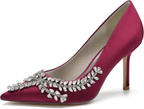 FufoneUS Womens Pointed Toe High Heels Dress Pumps for Evening Stiletto Heels Bridal Wedding Shoes,Burgundy,5