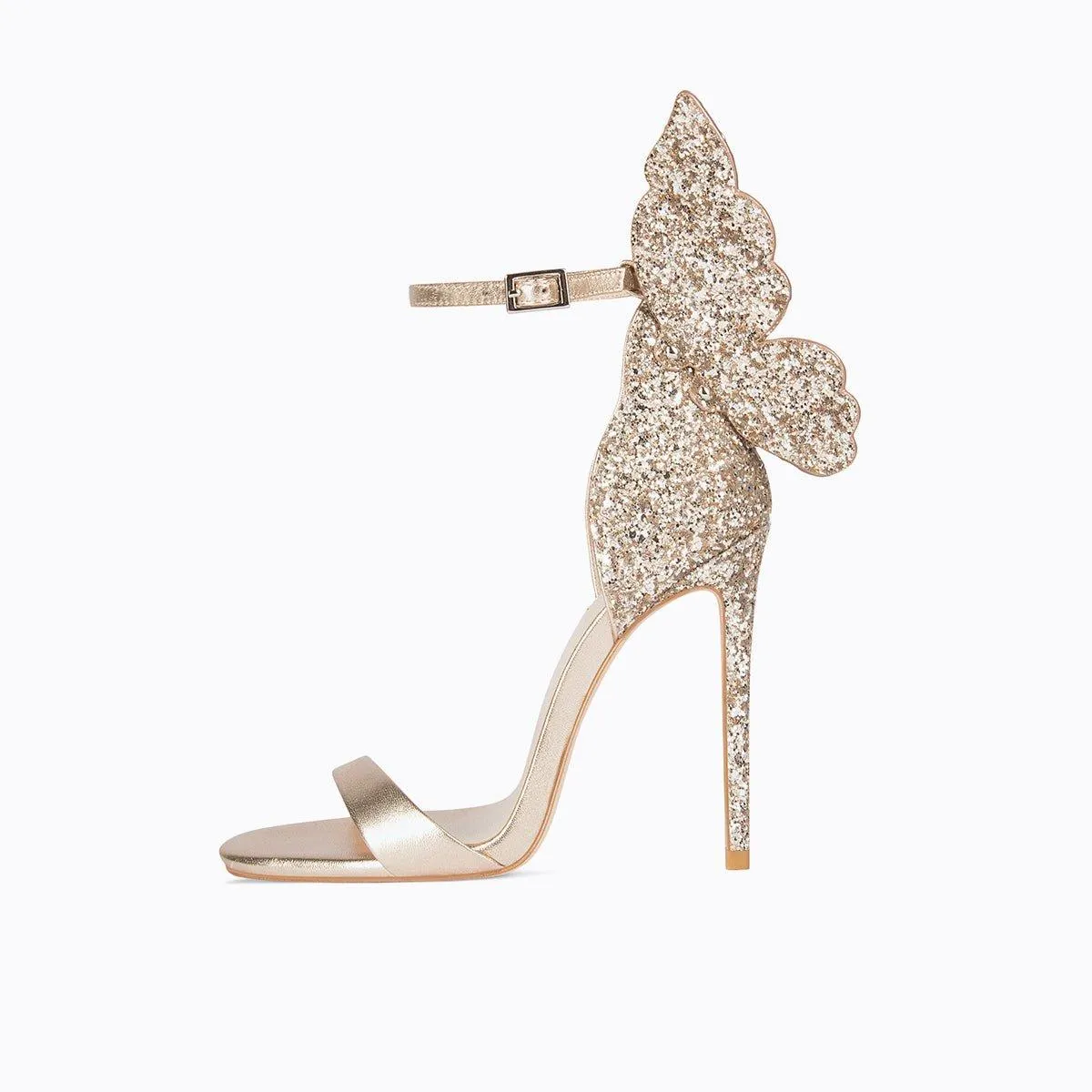 Gold Sexy open-toed sequins glitter butterfly stiletto princess high heels sandals - Moxi