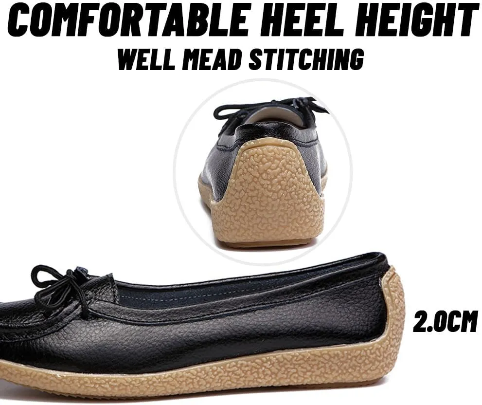 HESBITEUL Women's Casual Penny Loafers Driving Moccasins Comfort Slip on Flat Boat Shoes Walking Shoes with Bowknot