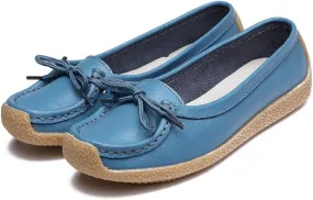HESBITEUL Women's Casual Penny Loafers Driving Moccasins Comfort Slip on Flat Boat Shoes Walking Shoes with Bowknot