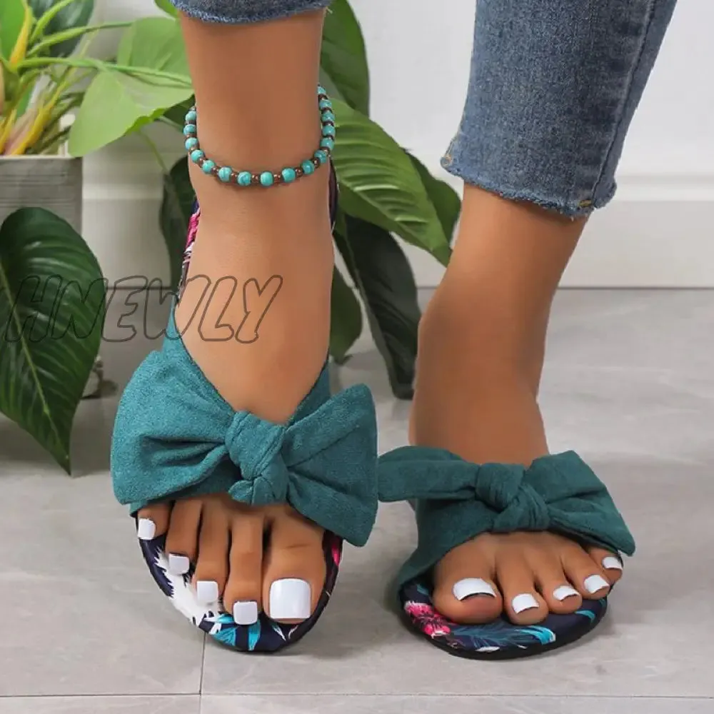 Hnewly - Green Casual Daily Patchwork With Bow Round Comfortable Shoes