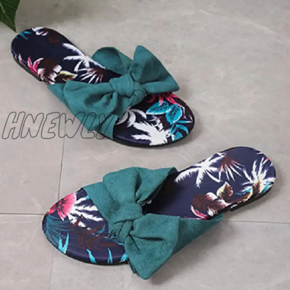 Hnewly - Green Casual Daily Patchwork With Bow Round Comfortable Shoes