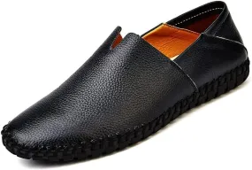 HOOENG Driving Moccasins Smoking Loafer for Men Genuine Leather Round Toe Rubber Sole Stitching Details Resistant Lightweight Anti-Slip Flexible Outdoor (Color : Black, Size : 8.5)