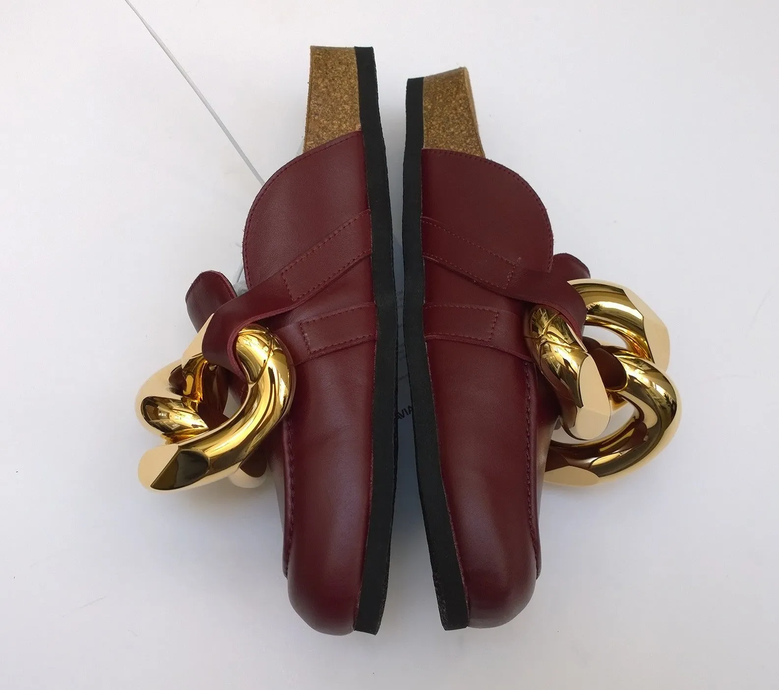 JW Anderson Oversized Chain Slides in Bordeaux Burgundy Leather Loafers Flat Shoes