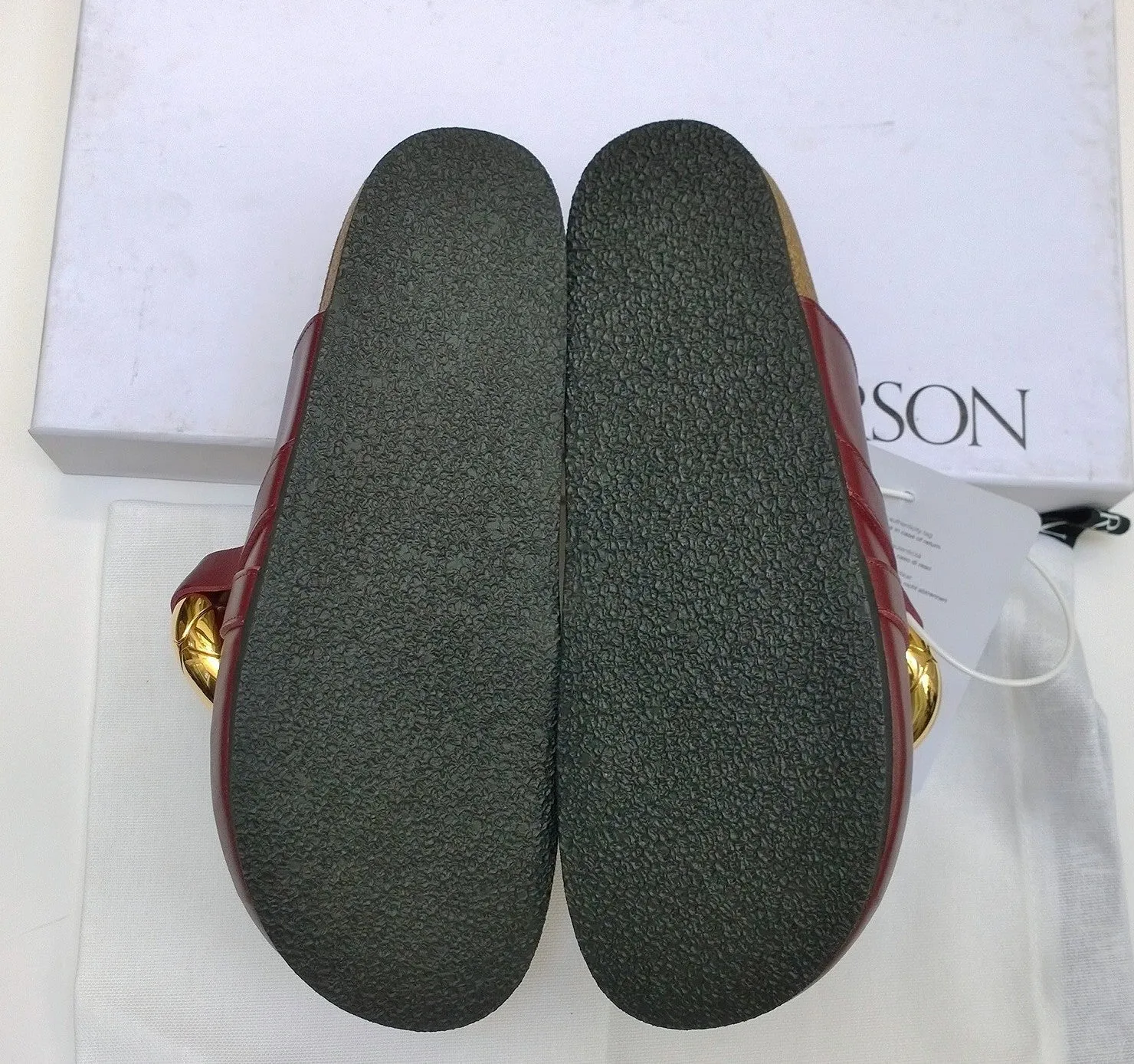 JW Anderson Oversized Chain Slides in Bordeaux Burgundy Leather Loafers Flat Shoes
