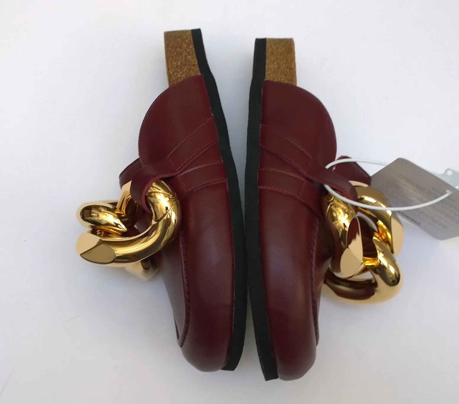 JW Anderson Oversized Chain Slides in Bordeaux Burgundy Leather Loafers Flat Shoes