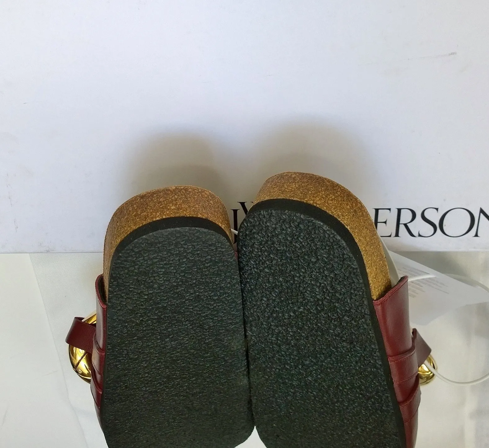 JW Anderson Oversized Chain Slides in Bordeaux Burgundy Leather Loafers Flat Shoes