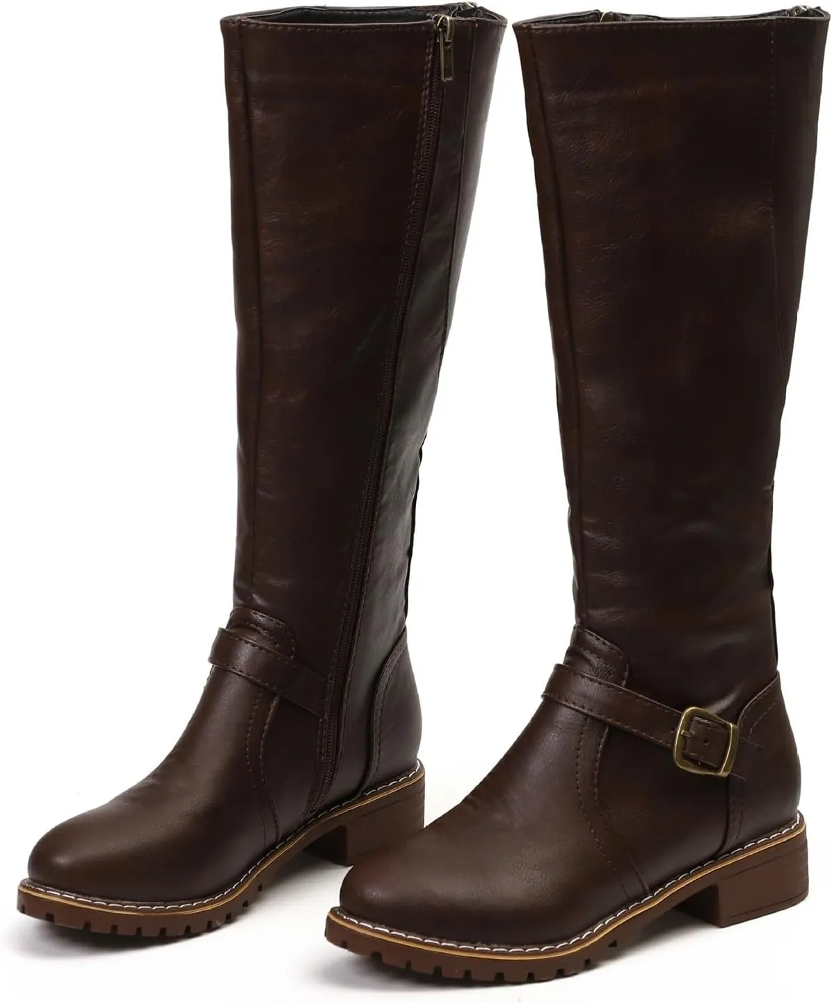 Knee High Boots for Women Vintage Side Zipper Tall Boots Mid Calf Boots Riding Boots Fall Boots Buckle