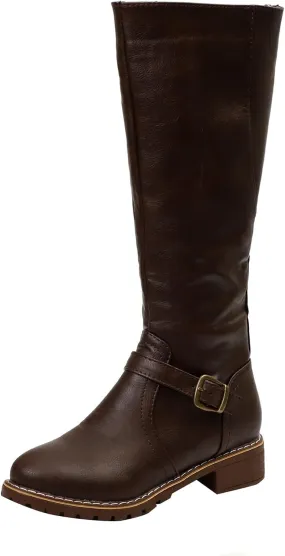 Knee High Boots for Women Vintage Side Zipper Tall Boots Mid Calf Boots Riding Boots Fall Boots Buckle