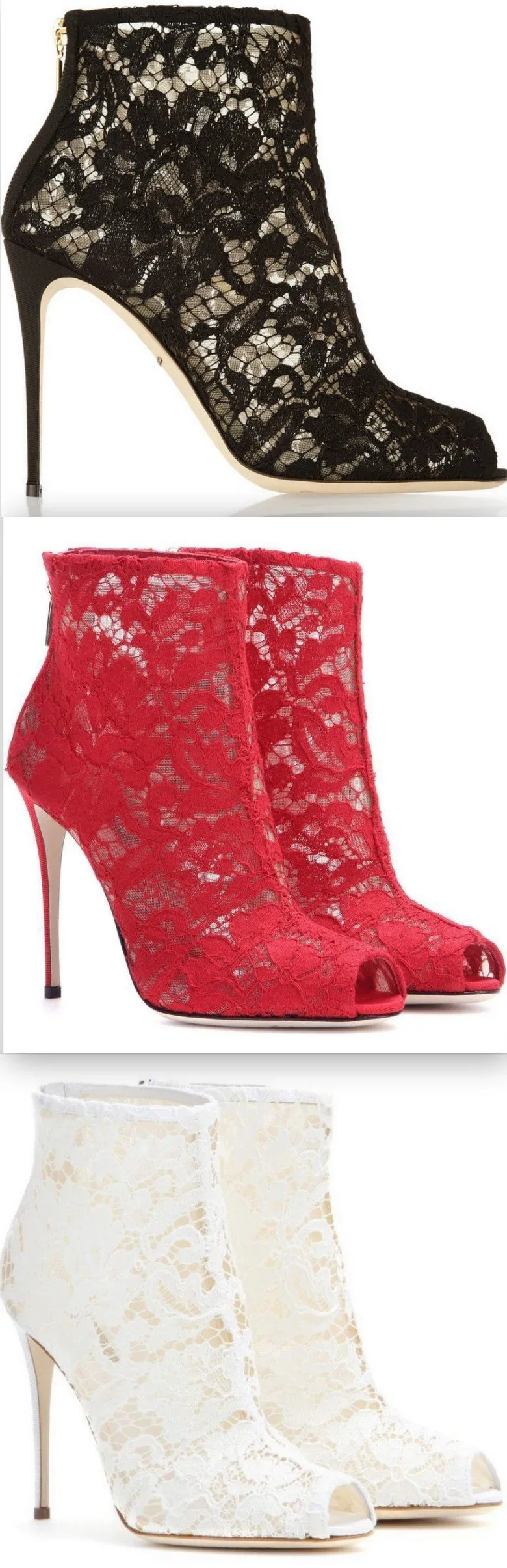 Lace and Mesh Peep Toe Ankle Boots - Black, Red or White