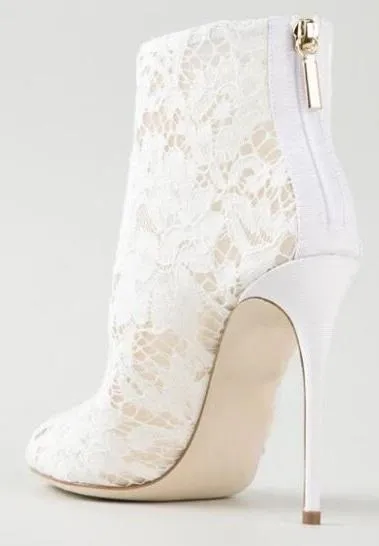 Lace and Mesh Peep Toe Ankle Boots - Black, Red or White