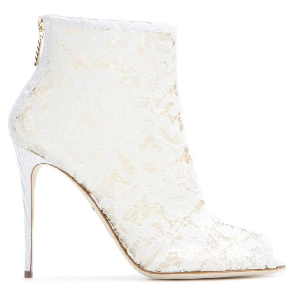Lace and Mesh Peep Toe Ankle Boots - Black, Red or White