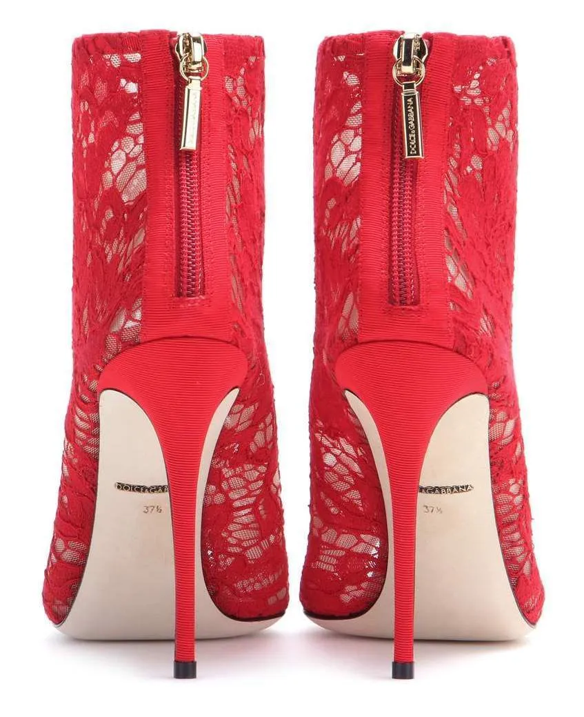 Lace and Mesh Peep Toe Ankle Boots - Black, Red or White
