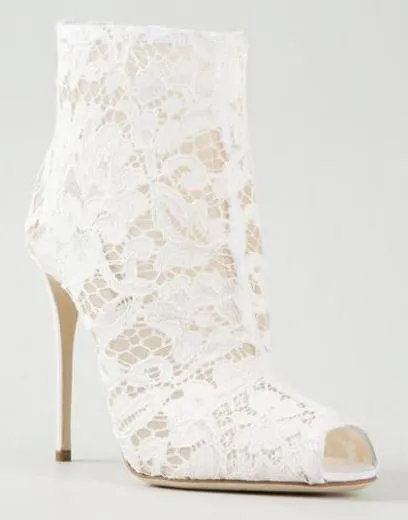 Lace and Mesh Peep Toe Ankle Boots - Black, Red or White