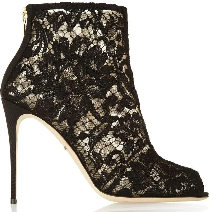 Lace and Mesh Peep Toe Ankle Boots - Black, Red or White