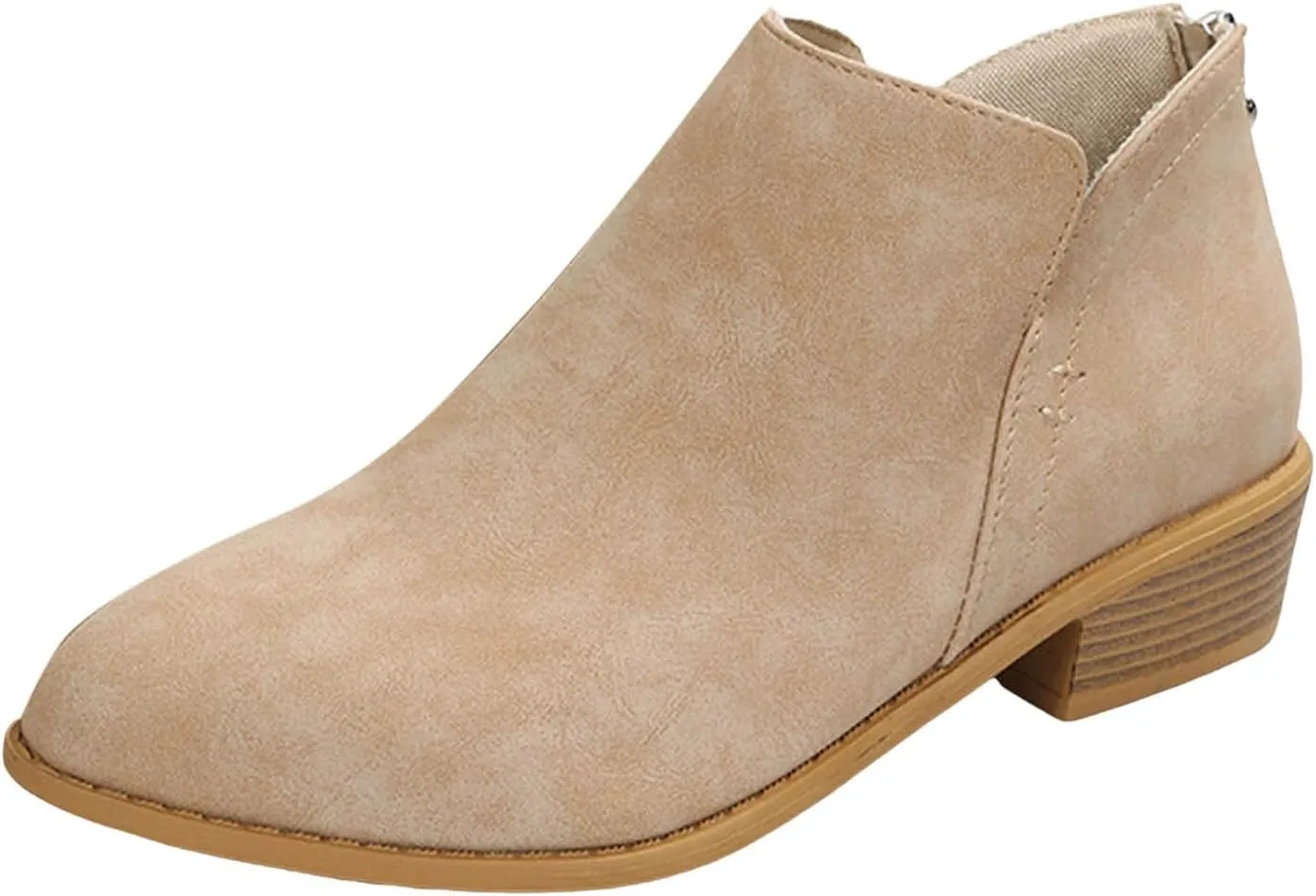 Leather Ankle Boots for Women Ankle Boots for Women Low Heel Zipper Pointed Toe Short Boot Comfy Casual Walking Shoes