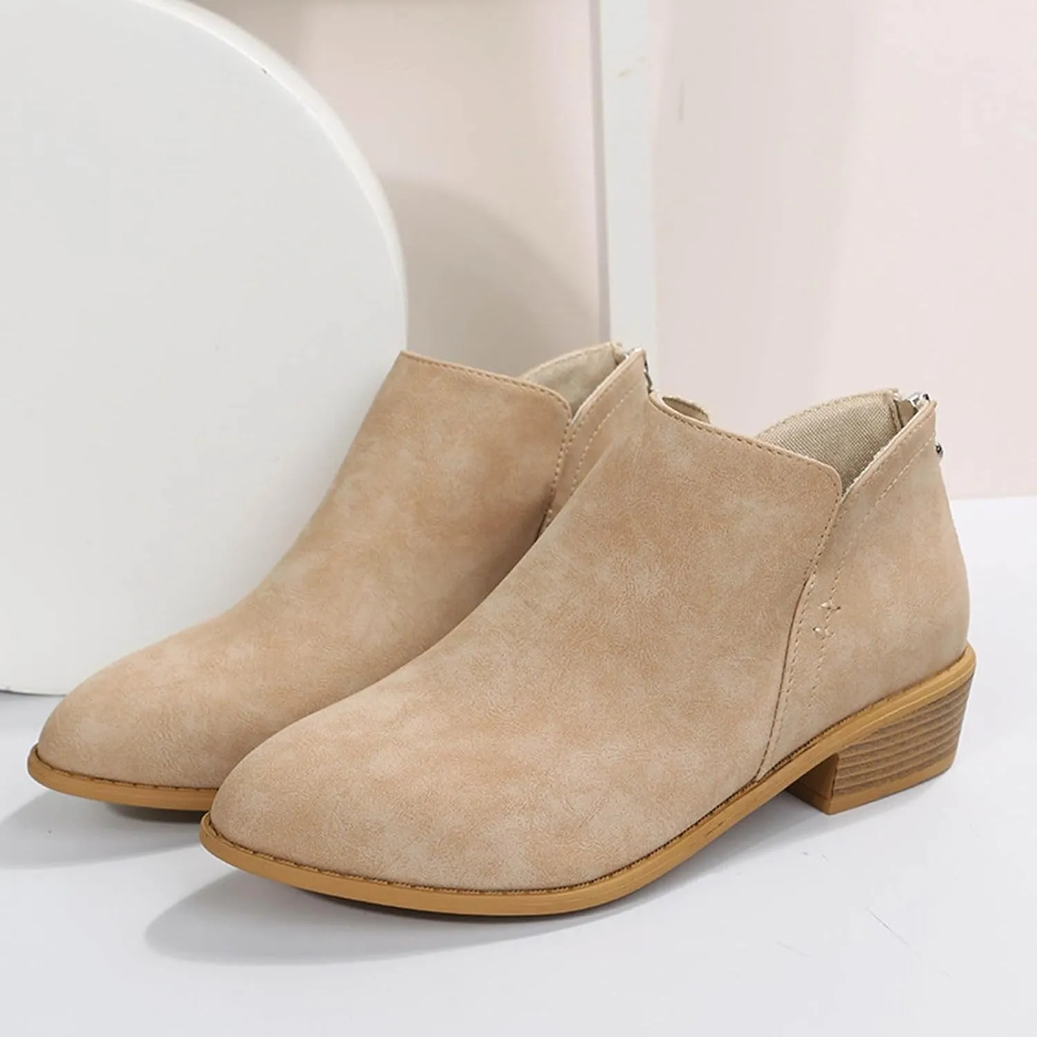 Leather Ankle Boots for Women Ankle Boots for Women Low Heel Zipper Pointed Toe Short Boot Comfy Casual Walking Shoes