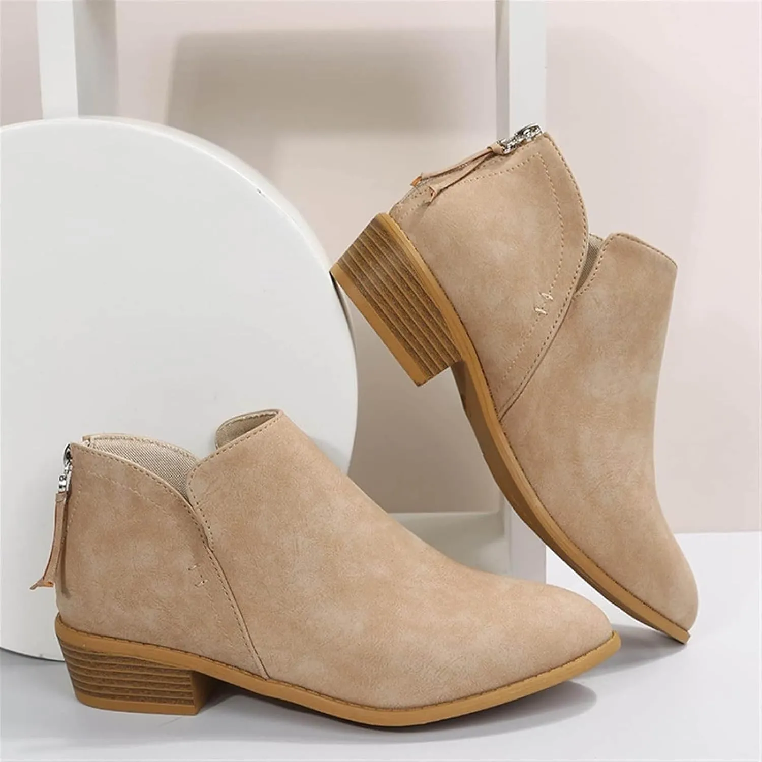 Leather Ankle Boots for Women Ankle Boots for Women Low Heel Zipper Pointed Toe Short Boot Comfy Casual Walking Shoes