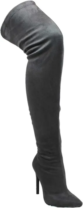 Liliana Women's Stretchy Thigh High Boot - Fashionable and Comfort Pointed Toe Stiletto High Heel Over-The-Knee for Maximum Style, GISELE-7, GISELE-7(Grey, Size 8)