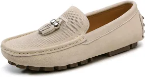 Loafers for Men Genuine Leather Tassel Suede Vamp Perforated Round Toe Stitching Details Anti-Slip Comfortable Resistant Fashion Walking Slip On