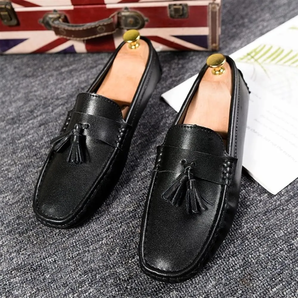 MCMUS Loafer Shoes Driving Moccasins for Men Driving Loafers Tassel Simple Leather Flexible Lightweight Flat Heel Anti-Slip Driving Slip On for Any Attire
