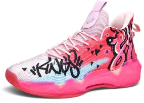 Men's High-Top Basketball ShoesWear-Resistant and Anti-Slip Soles Running Shoes Graffiti Design Fashionable Sports Shoes