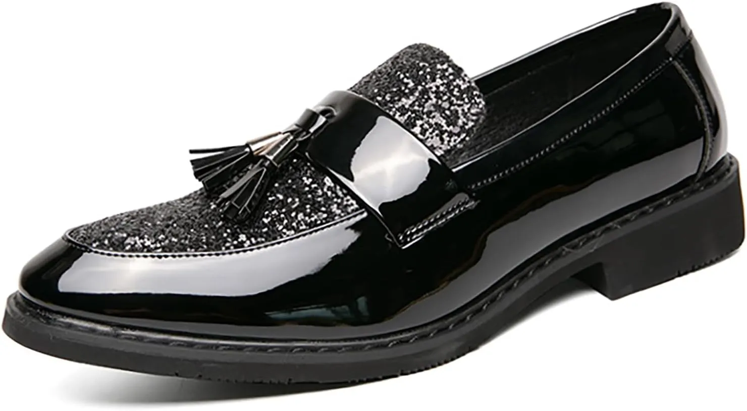 Men's Party Flats Black Golden Formal Patchwork Tassel Leather Casuals Shoe Handmade Wedding Classic Loafers Moccasins Dress Shoes,Fashion Slip-On Tuxedo for Men