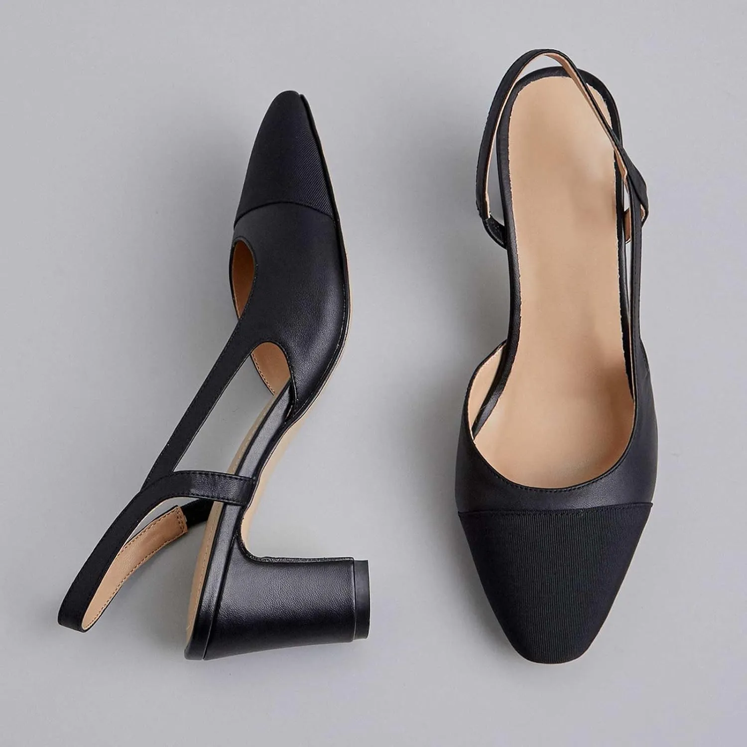 MICIFA Slingback Heels for WomenRound Toe Chunky Heeled Pumps Ankle Strap Fashion Splicing Dress Shoes
