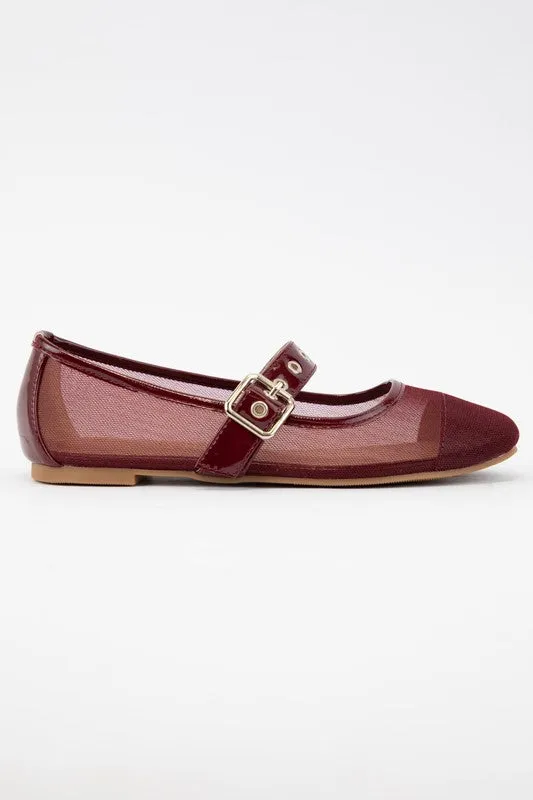 NEWEST ARRIVAL Burgundy Wine Buckle Ballet Flats