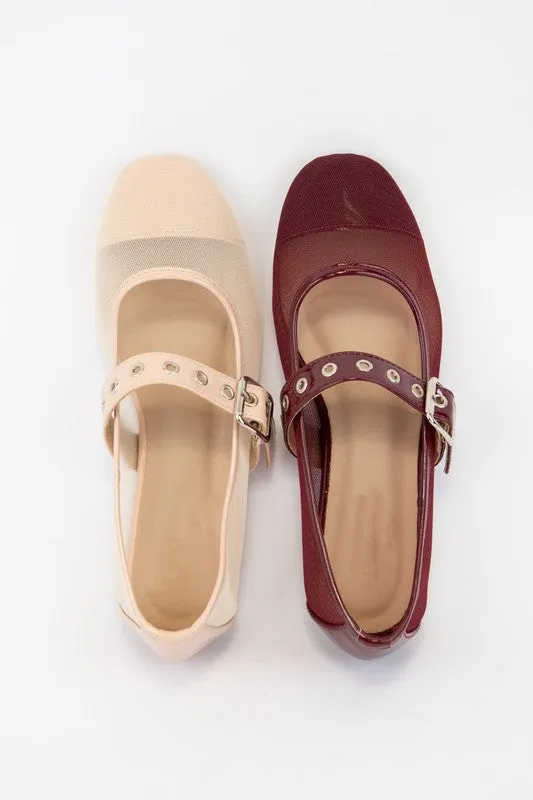 NEWEST ARRIVAL Burgundy Wine Buckle Ballet Flats