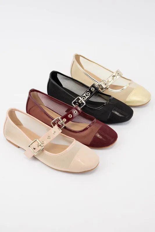 NEWEST ARRIVAL Burgundy Wine Buckle Ballet Flats