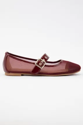 NEWEST ARRIVAL Burgundy Wine Buckle Ballet Flats