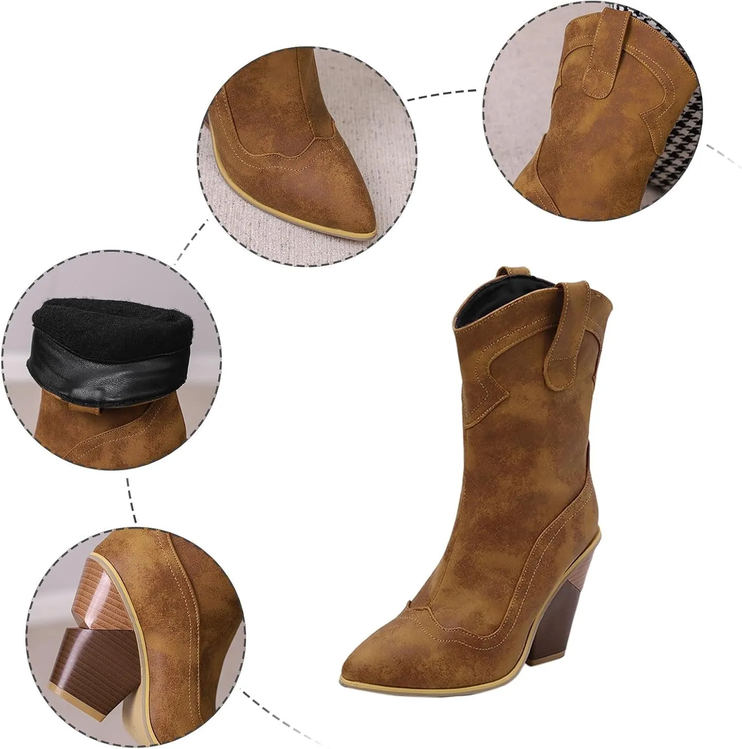 peqiut Cowboy Boots For Women Ladies Western Boot Pointed Toe Low Chunky Heel Short Ankle Womens Knee High Boots Narrow Calf