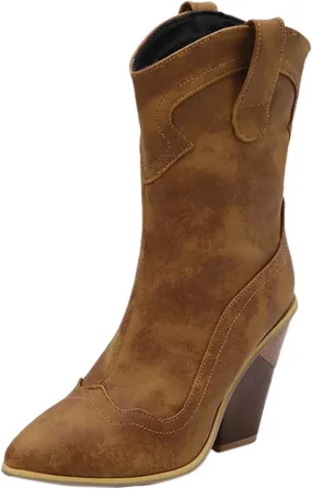 peqiut Cowboy Boots For Women Ladies Western Boot Pointed Toe Low Chunky Heel Short Ankle Womens Knee High Boots Narrow Calf