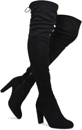 Premier Standard Women's Over The Knee Boot - Sexy Over The Knee Pullon Boot - Trendy Low Block Heel Shoe - Comfortable Boot,Black Su A*,11