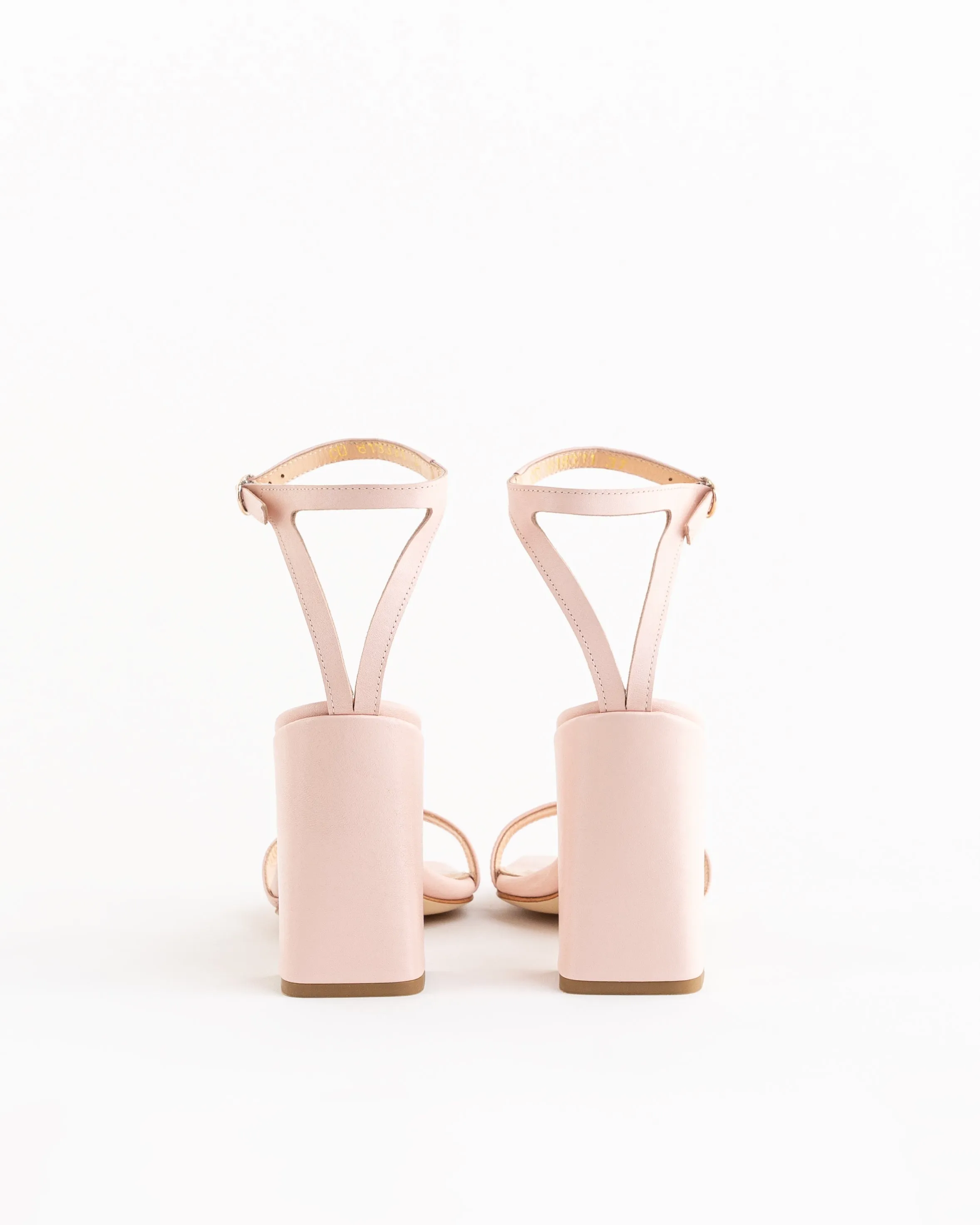Rose Leather Open Toe High Block Heel Ankle Strap Sandals