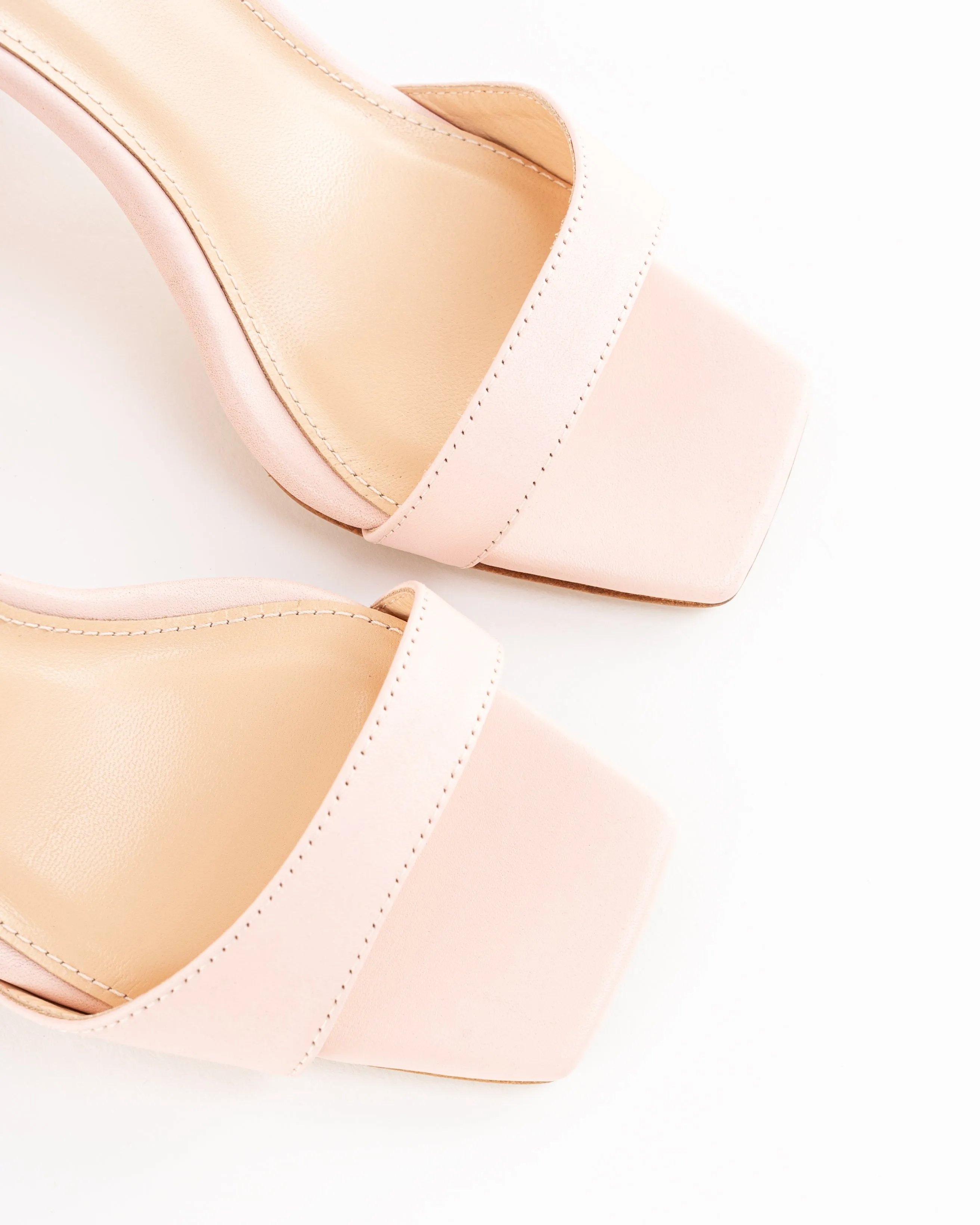 Rose Leather Open Toe High Block Heel Ankle Strap Sandals