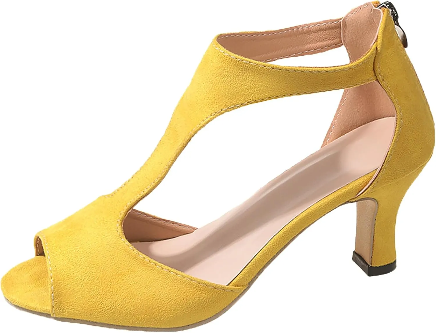 Sandals Women High Heels Dress Shoes Summer Open Toe Zip Closure Sandals Leather Fish Mouth Sandals