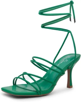 Shoe Land SL-Lumi Women's Lace-Up Heels, Square Open Toe Strappy Heeled Sandals, Ankle Wrap Tie-Up High Heels, Dressy Stiletto Heels for Prom, Wedding, and Party